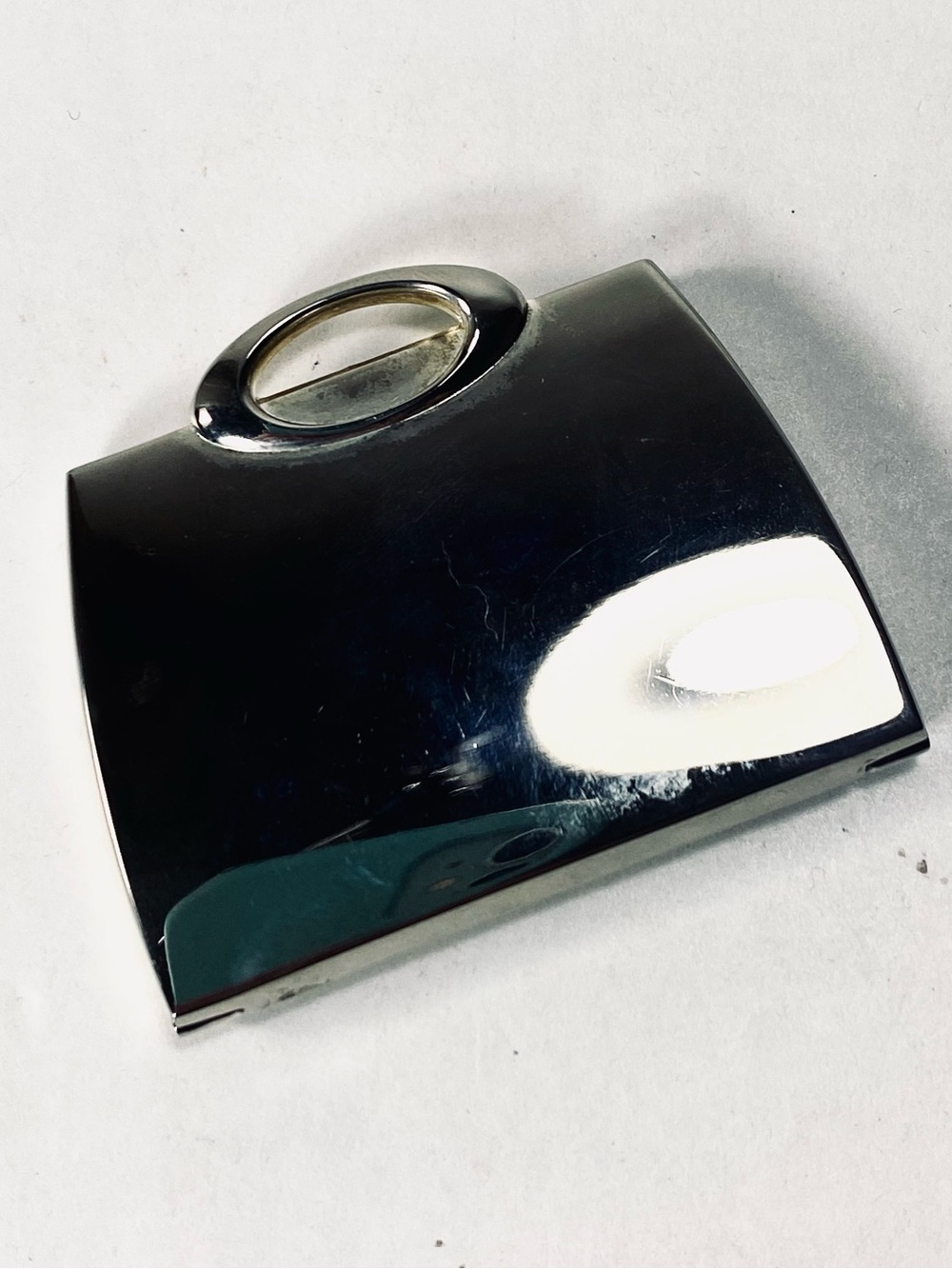 Silver Plated Hand Bag Shaped Miniature Compact Mirror Stamp Markings
